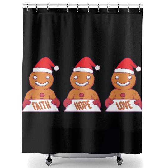 Gingerbread Man Faith Hope Love Religious Shower Curtains