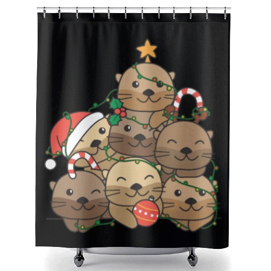 Otter Christmas Tree Funny Animal Christmas Shower Curtains