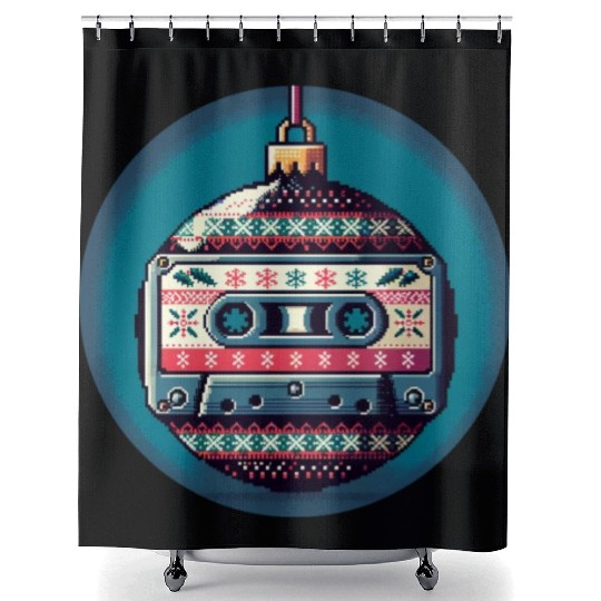 Retro Cassette Tape Christmas Ornament Shower Curtains