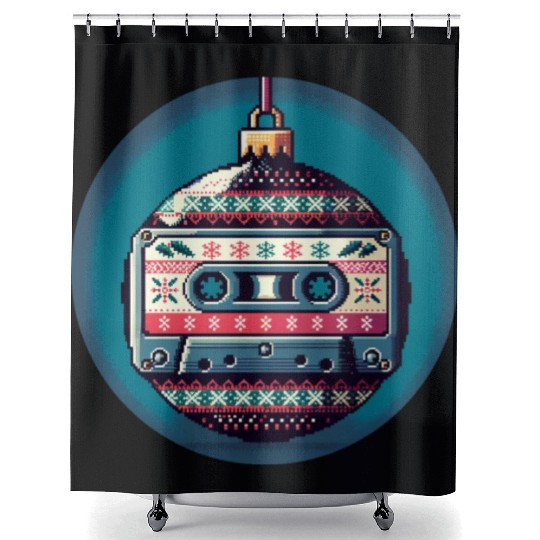 Retro Cassette Tape Christmas Ornament Shower Curtains