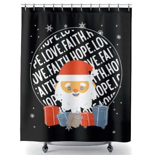 Faith Hope Love Religious Family Christmas Santa Shower Curtains