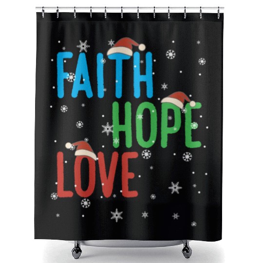 Faith Hope Love Religious Family Christmas Santa Shower Curtains