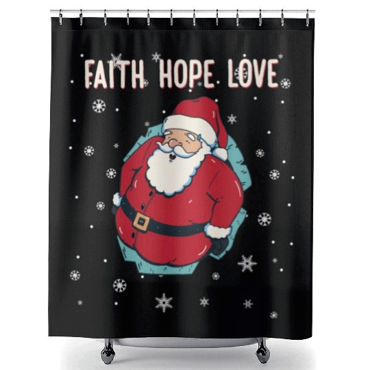 Faith Hope Love Religious Family Christmas Santa Shower Curtains