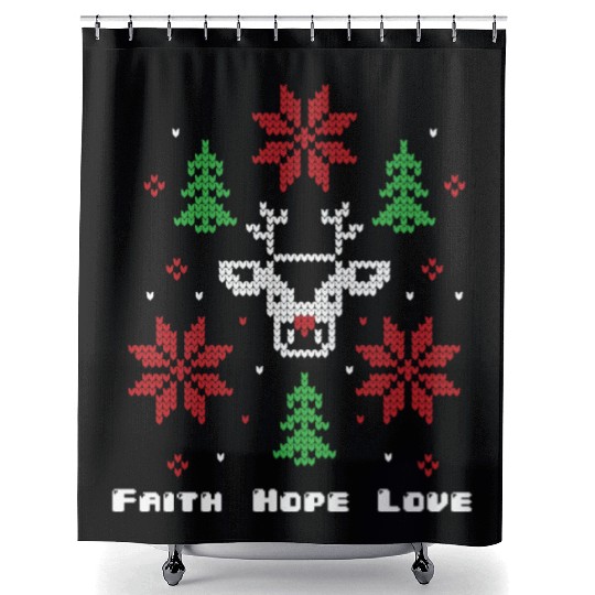 Faith Hope Love Religious Family Christmas Shower Curtains