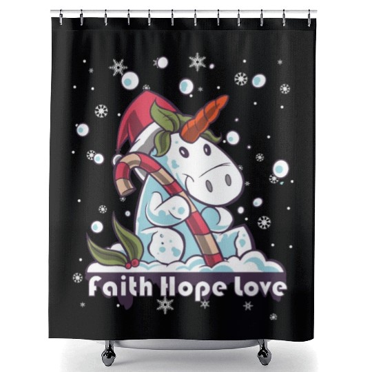 Faith Hope Love Religious Family Christmas Shower Curtains