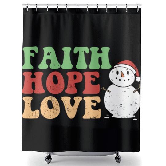 Faith Hope Love Religious Family Christmas Shower Curtains