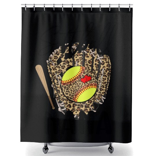 Softball Nana Leopard Game Day Softball Lover Shower Curtains