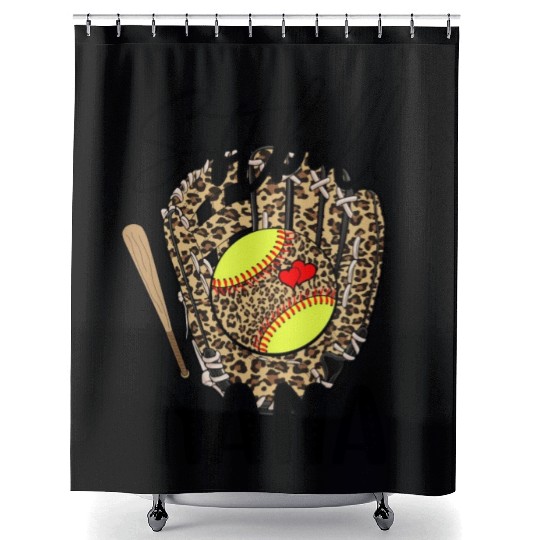 Softball Nana Leopard Game Day Softball Lover Shower Curtains