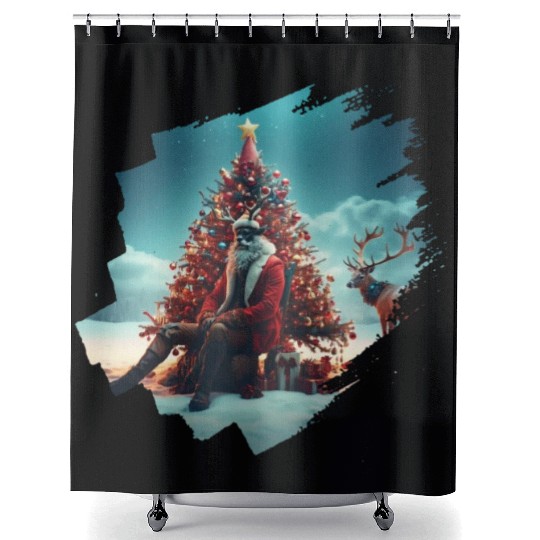 Christmas tree, Santa, gifts, and Reindeer Shower Curtains
