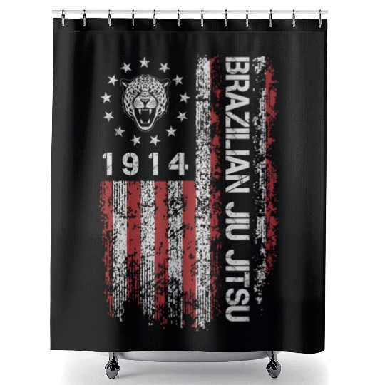 Brazilian Jiu Jitsu 1914 America flag gift Shower Curtains