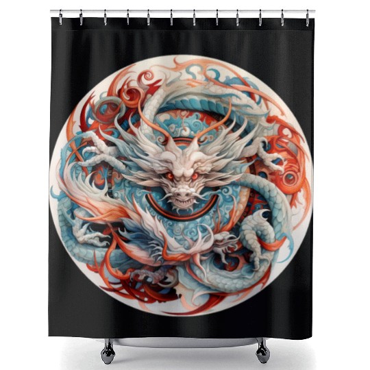 Chinese Dragon Mandala Art Shower Curtains