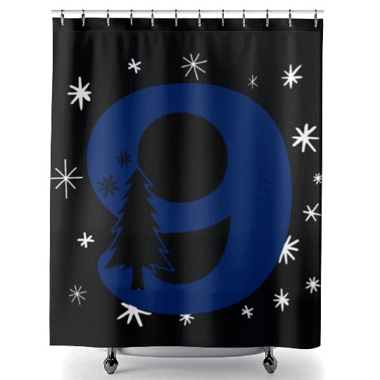 9 White Christmas Stars - Blue Number Nine Shower Curtains
