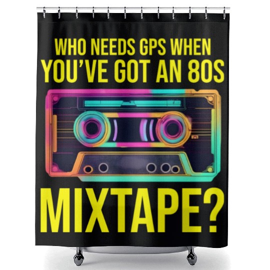 Neon '80s Cassette Tape: Nostalgic Retro Vibes Shower Curtains