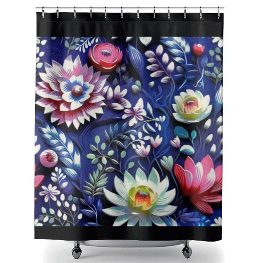 Midnight Floralscape Shower Curtains