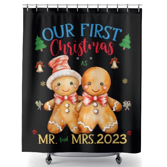 gingerbread couple first Christmas Mr. and Mrs. Shower Curtains