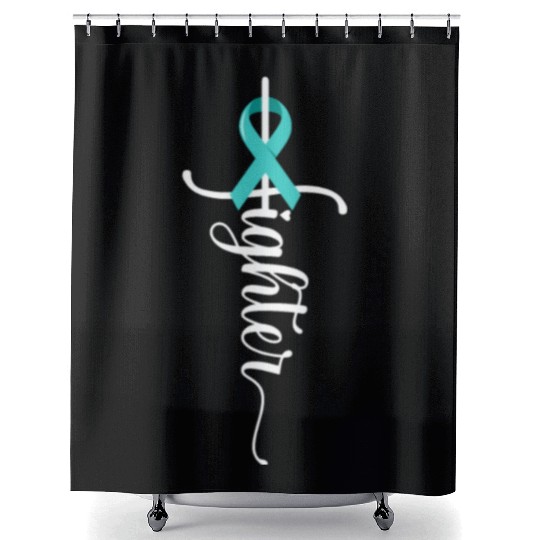 Fighter Christian Cross Warrior Ovarian Cancer Shower Curtains