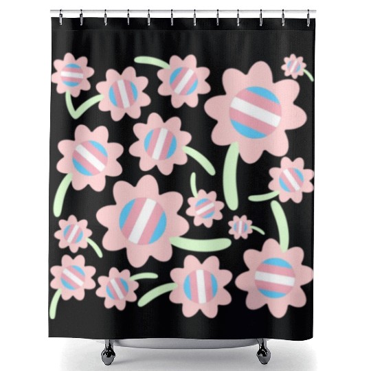 Transgender Pride Flag Flower Pattern Shower Curtains