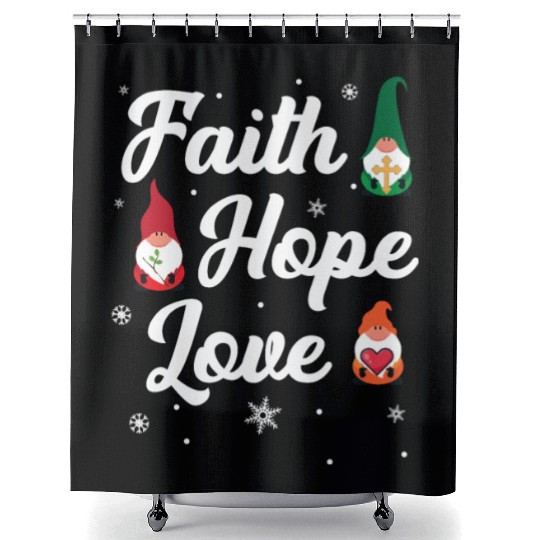 Faith Hope Love Religious Family Christmas Gnome Shower Curtains