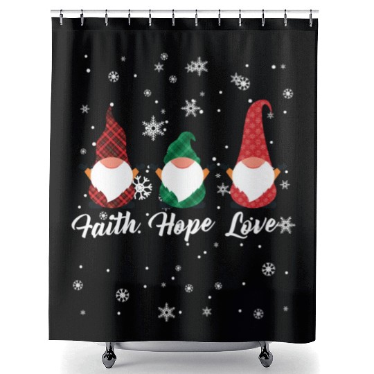 Faith Hope Love Religious Family Christmas Gnome Shower Curtains
