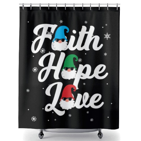 Religious Family Faith Hope Love Christmas Gnome Shower Curtains