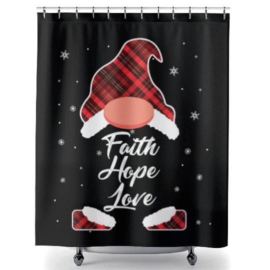 Faith Hope Love Religious Family Christmas Gnome Shower Curtains