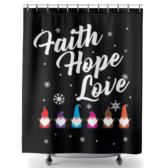 Religious Family Faith Hope Love Christmas Gnome Shower Curtains