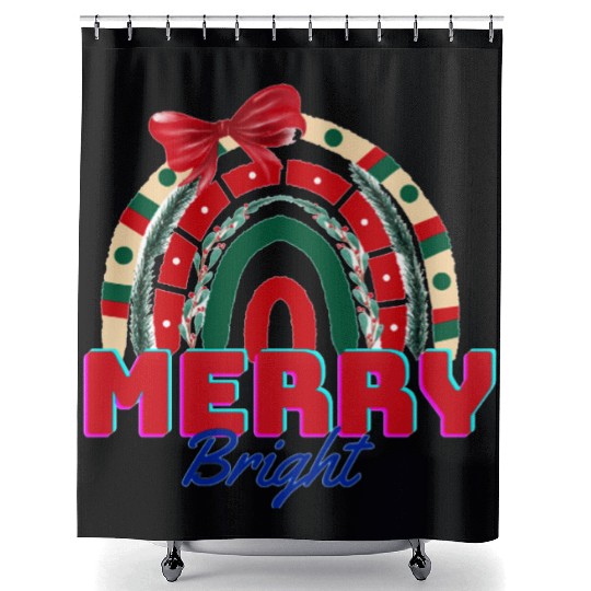 Merry and bright, rainbow art Shower Curtains