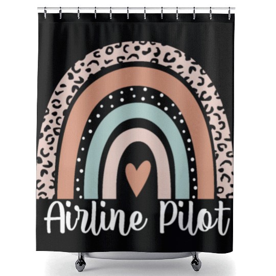 Airline Pilot Rainbow Leopard Funny Airline Pilot Shower Curtains