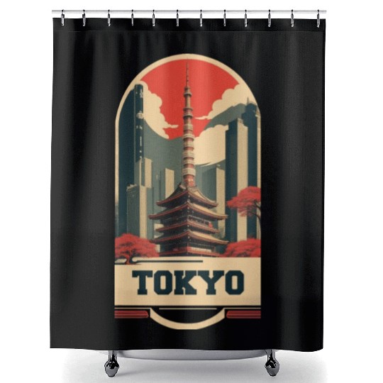 Tokyo Vintage Art Shower Curtains
