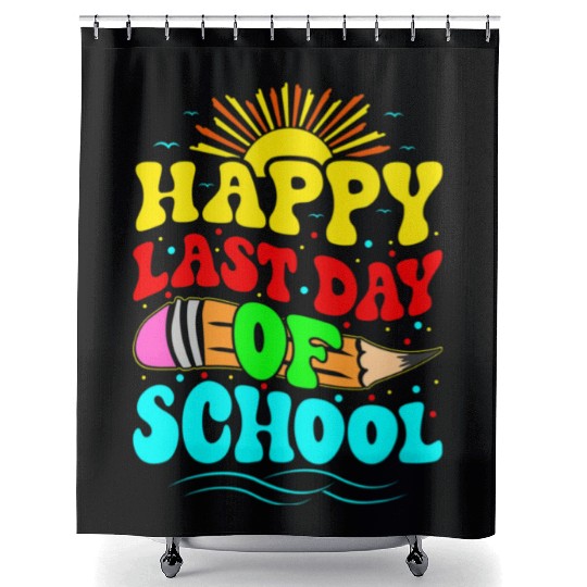 Happy Last Day Of School Teacher Students Groovy Shower Curtains