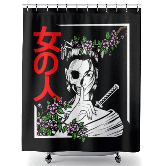 Japanese Samurai Floral Warrior Flower Woman Shower Curtains