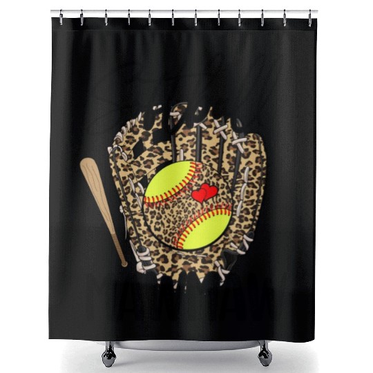 Softball Mawmaw Leopard Game Day Softball Lover Shower Curtains