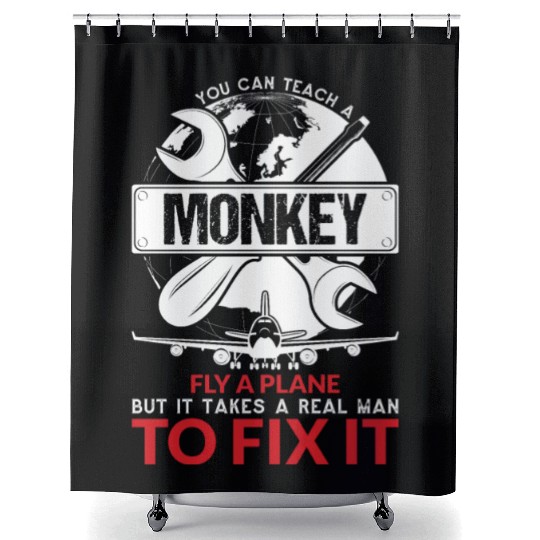 Airplane Mechanic Funny Aviation Technician Shower Curtains