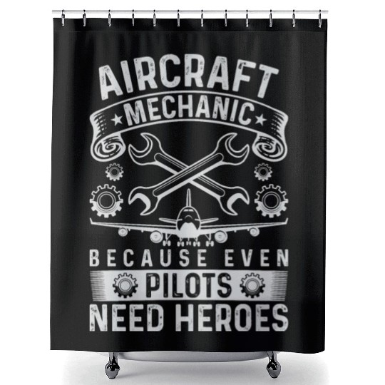 Airplane Mechanic Funny Aviation Technician Shower Curtains