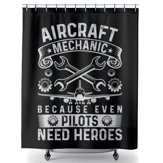 Airplane Mechanic Funny Aviation Technician Shower Curtains