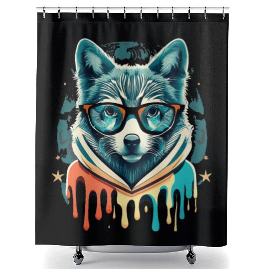 Hipster Wolf Drip Shower Curtains