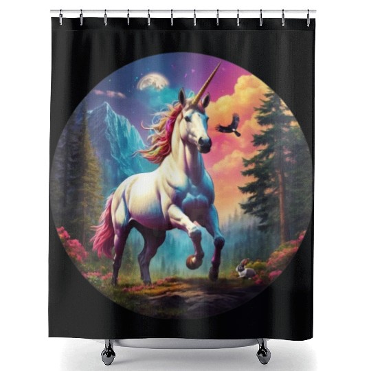 Majestic Rainbow Unicorn Shower Curtains