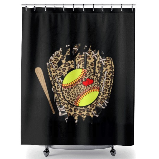 Softball Grammy Leopard Game Day Softball Lover Shower Curtains