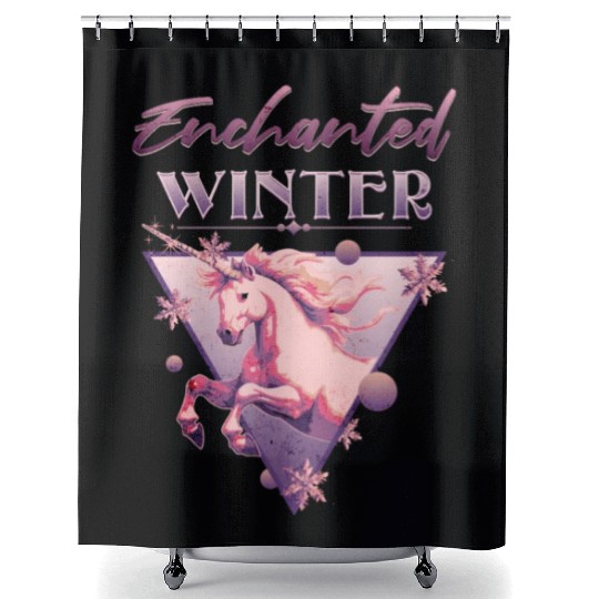 Enchanted Winter 80s Retro Lilac Unicorn Shower Curtains
