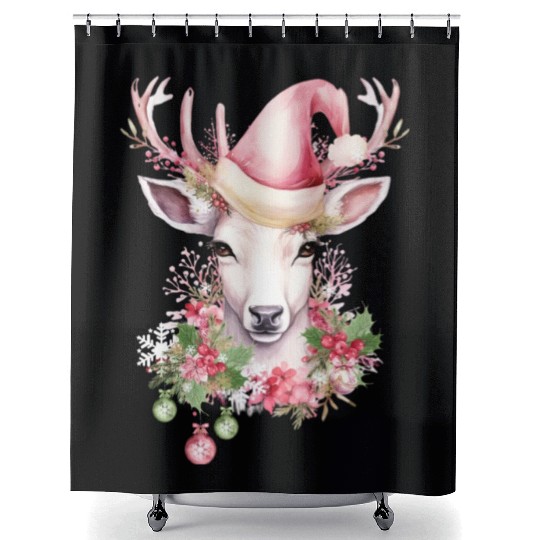 Christmas Pink Deer Shower Curtains