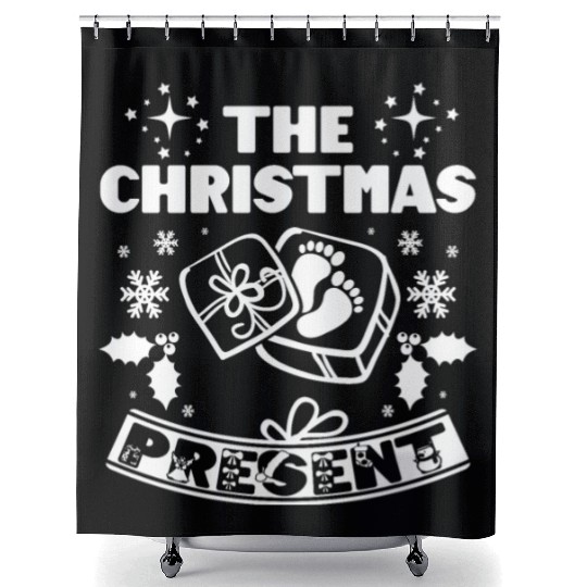 Children pregnant newborn christmas present Shower Curtains