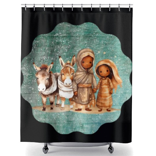 Christmas Nativity Scene Shepherds and Sheep Shower Curtains