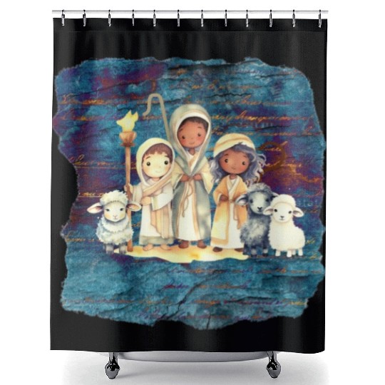 Christmas Nativity Scene Shepherds and Sheep Shower Curtains