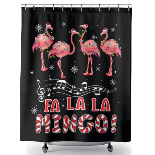 Candy Cane Flamingoes Fa La La Mingo Flamingo Shower Curtains