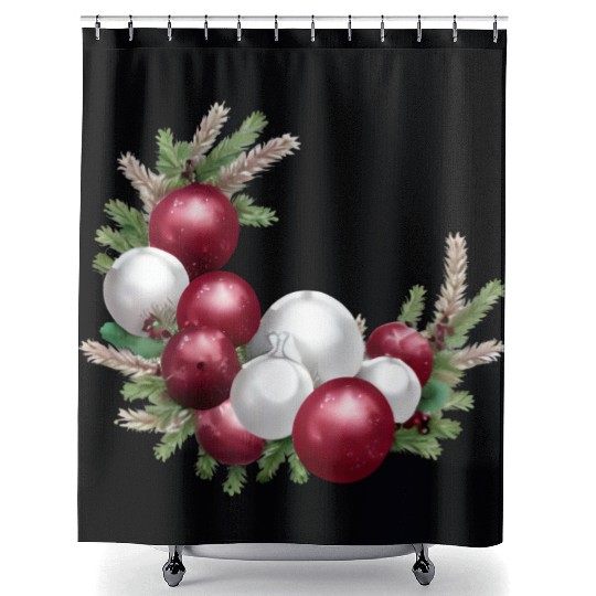 Cranberry and White Christmas Greenery Decor Shower Curtains