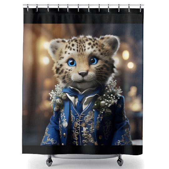 Cute Cheetah Cub Blue Eyes Tuxedo Cat Shower Curtains