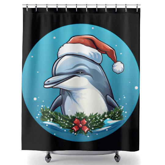 Dolphin Christmas Shower Curtains