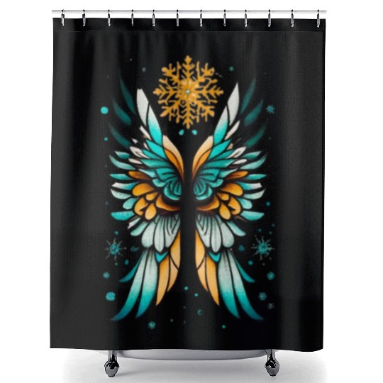 Angel Wings Embracing Snowflakes Shower Curtains
