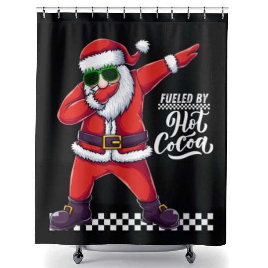 Fueled by Hot Cocoa, dabbing Santa Shower Curtains