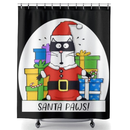 Surprised Cat Christmas Eve and Santa Paws Shower Curtains